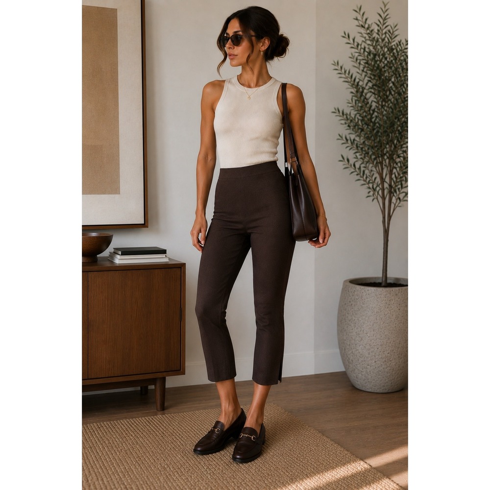 Frances Valentine Cropped Pants Brown Minimalist Chic Side Zip Ankle Length Sz 8